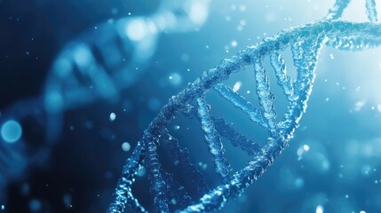 Poster - Blue medical backdrop featuring DNA strands and flowing waves