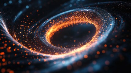 Poster - Abstract wave pattern of particles on a dark background featuring a circular aperture Digital artwork
