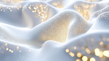 Poster - Abstract macro particles with a white and gold color scheme rendered in 3D