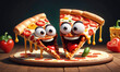 © Miklos - Two pizza slices with googly eyes and smiles are in love and share a heart-shaped tomato