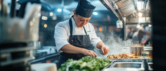 Chef Preparing Food in a Restaurant Kitchen