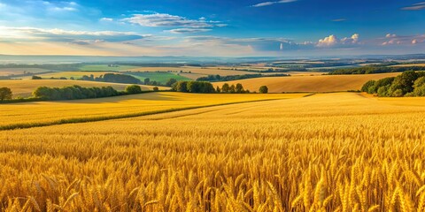 Wall Mural - yellow wheat field overlooking agricultural valley, wheat, field, yellow, agriculture, valley, lands