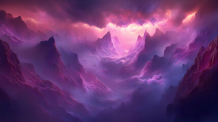 Wall Mural - fantasy purple mountain range with clouds and stars