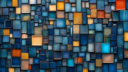 Wall Mural - Abstract Blue and Orange Mosaic Tile Wall Background Texture