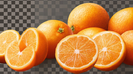 Detailed oranges from a vibrant market stall, isolated on a transparent background