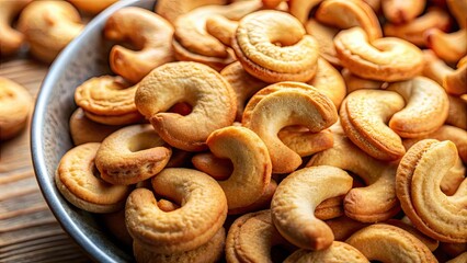 Close-up of cashew shaped biscuit namkeen kaju cookies for snack time, cashew, biscuit, namkeen, kaju, cookies, snack, close-up