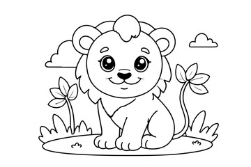 Wall Mural - Coloring page of little baby lion for kids coloring book