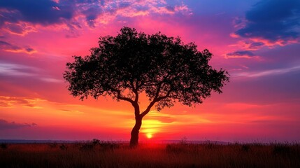 Canvas Print - Silhouette of a tree at sunset