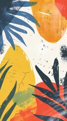 Sticker - a painting of a tropical scene with palm leaves