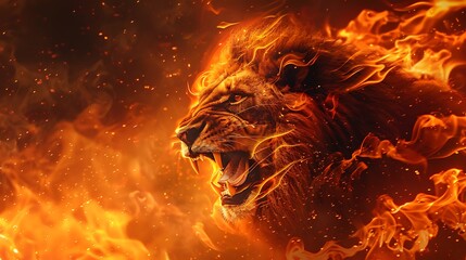 A beautiful lion of fire idea of fantastic wildlife and powerful symbols