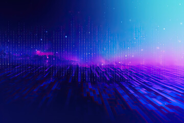 generated illustration of cubes are forming a futuristic cityscape in blue and purple light