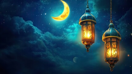 Wall Mural - Ramadan Lanterns and Crescent Moon