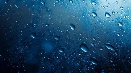 Poster - Water droplets on a glass surface create a captivating abstract pattern in a dimly lit environment
