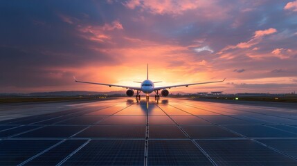 Wall Mural - Solar panels installed on the roof of an aerospace factory, showcasing the industry's commitment to sustainability and green energy solutions.