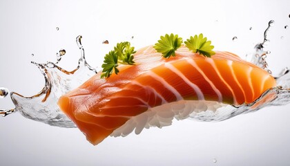 Floating sashimi with white background isolated