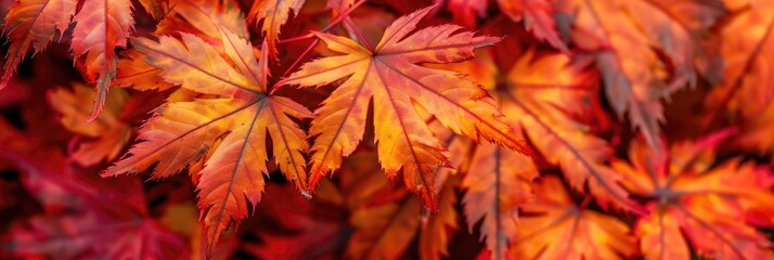 Wall Mural - Vibrant red and orange leaves of the Acer japonicum Aconitifolium, also referred to as full moon maple, depict autumn foliage.