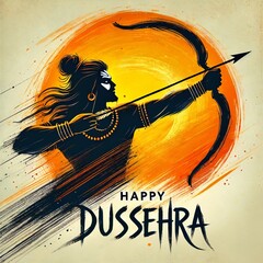 Dussehra grunge card illustration with lord rama silhouette.