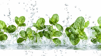 Wall Mural - Fresh Mint Leaves Splashing in Water