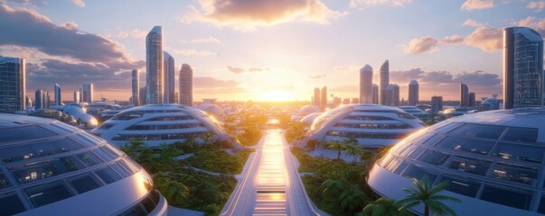 Poster - A futuristic aerospace city powered by clean energy, showcasing a harmonious blend of advanced industry and sustainable practices, with cutting-edge technologies driving eco-friendly urban living.