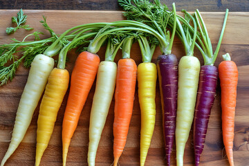 A bunch of rainbow carrots in various colors