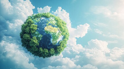 Earth Day visual: globe with green landscapes and clear skies, representing global efforts to protect and care for the environment.