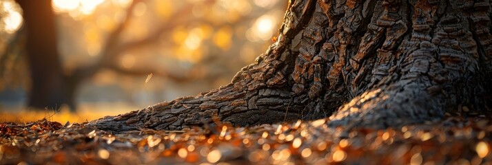 Poster - Oak tree trunk featuring a deliberate blur at the top and sharp focus at the bottom.