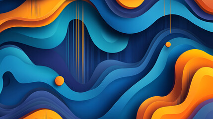 Wall Mural - Abstract Background with Blue and Orange Waves