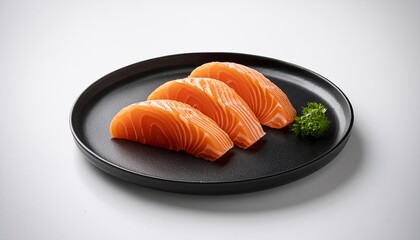 Sashimi on black plate with white background isolated