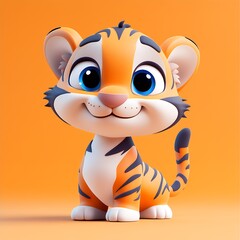 Wall Mural - A cute, cartoon-style tiger character with big eyes and a friendly expression.