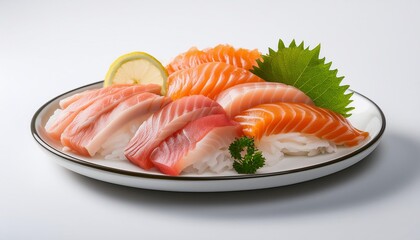 Sashimi on white plate with white background isolated