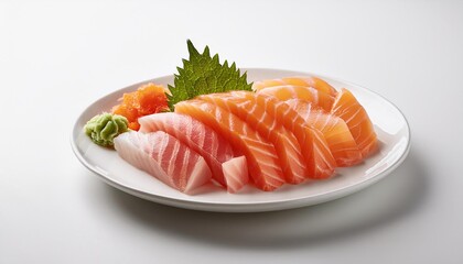 Sashimi on white plate with white background isolated