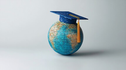 Global education concept: earth globe with graduation cap, ideal for Education Day and back-to-school visuals.