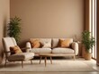 © Basileus - Beige Couch and Armchair in a Minimalist Living Room with Earthy Tones