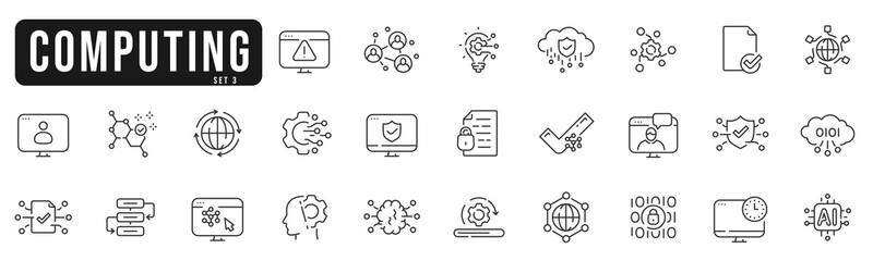 Cloud computing line icons set 3. Cloud, computer, internet, network, web etc. Editable stroke