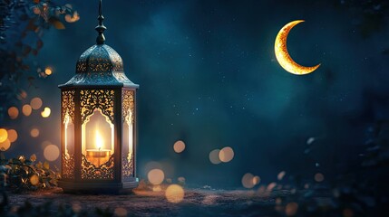 Wall Mural - Ramadan Lantern and Crescent Moon