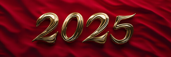 Wall Mural - Gold number 2025, red background, 3D,