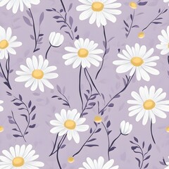 Wall Mural - chamomile on a light purple pastel background pattern seamless vector