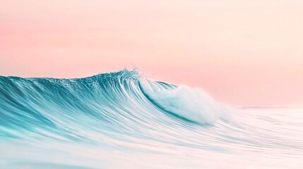 Ocean wave in pastel pink sunset sky