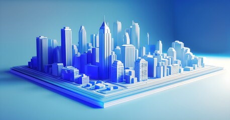 Three dimensional render of a model of a city