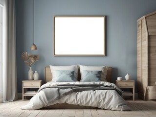 Wall Mural - Minimalist Bedroom Interior Design with White Bed and Empty Frame