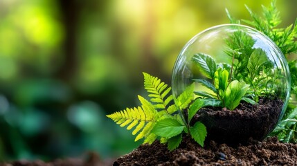 Green Plant Growing in a Glass Globe on Soil