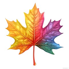 Wall Mural - A vibrant autumn maple leaf, rich with color, stands alone on a white backdrop.
