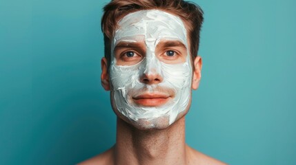 Wall Mural - Close up Portrait of a Man Receiving a High Performance Skin Treatment Showcasing Detailed Facial Features and a Radiant Rejuvenated Complexion