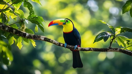 Poster - A Vibrant Toucan Perched on a Branch in a Lush Rainforest