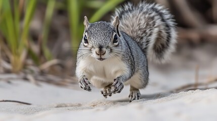 Canvas Print - A Curious Squirrel on the Beach