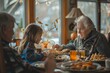 © Lens Lullabies - child family lunch food woman meal eating mother dinner man father together happy daughter home table dining parent grandparent, Generative AI