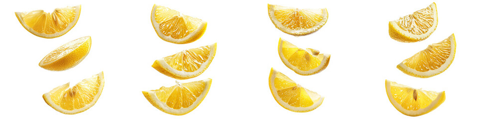 Poster - Collection of floating slices of lemon isolate on white or transparent background