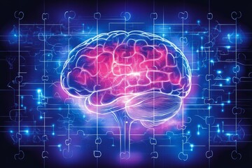 Poster - Futuristic representation of a brain integrated with digital circuits highlighting the intersection of artificial intelligence neural networks and the future of human computer interaction