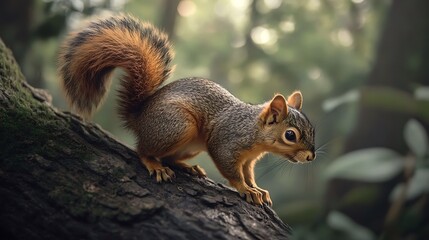 Poster - A Curious Squirrel on a Tree Branch