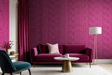 Wall Mural - Vibrant Modern Magenta Wallpaper with Elegant Light Patterns